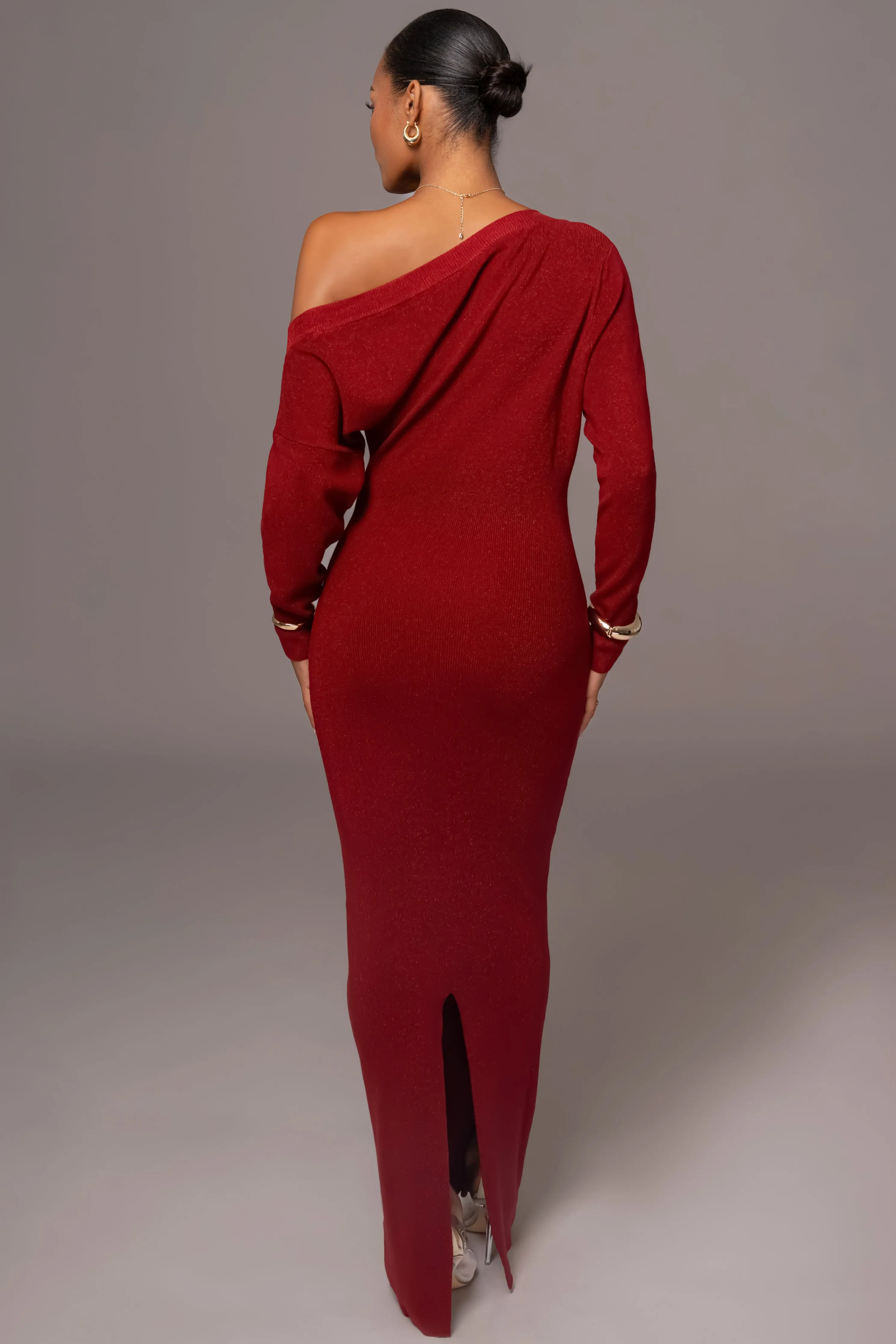 Red Night Shimmers Asymmetrical Maxi Dress