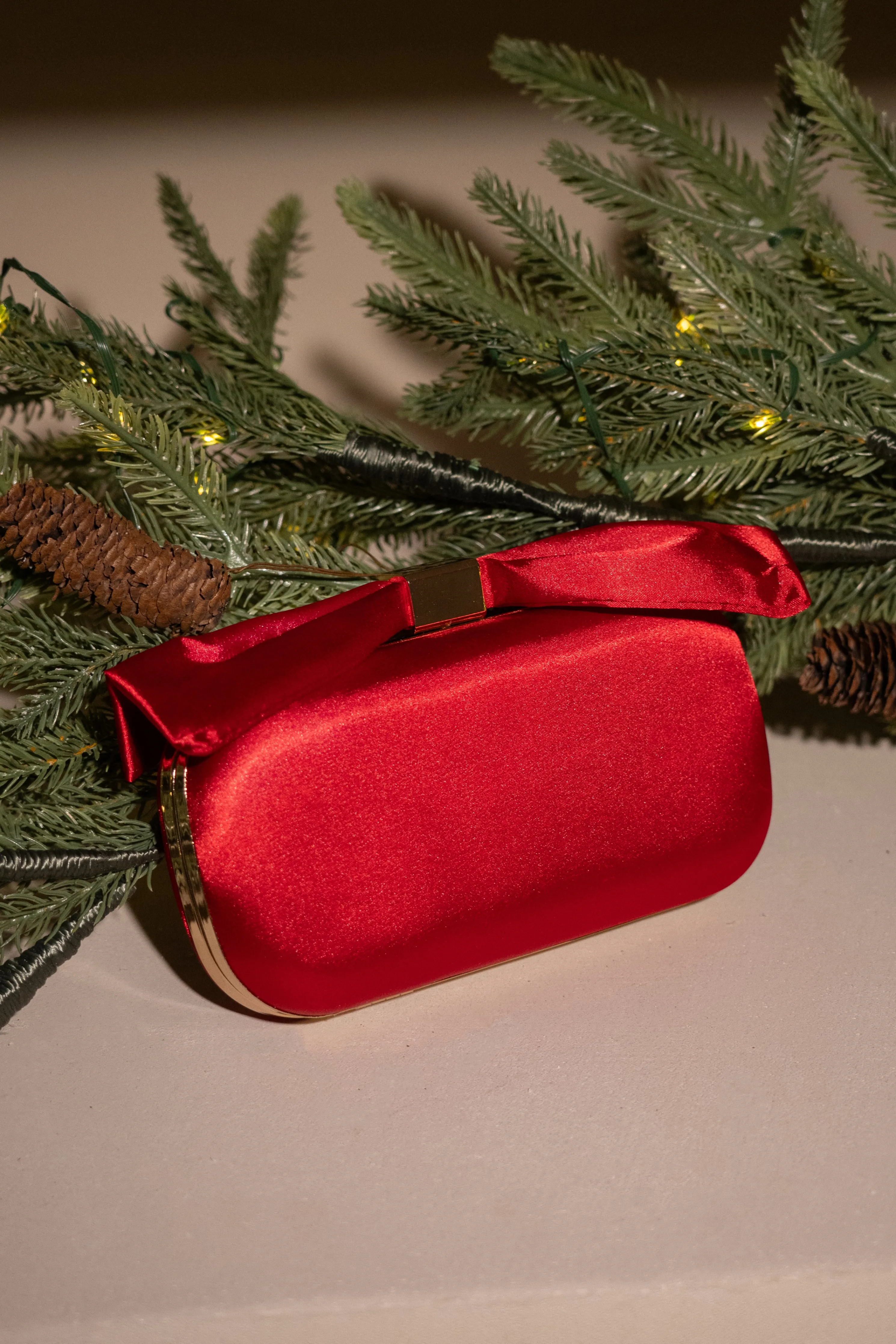Red Satin Bow Clutch