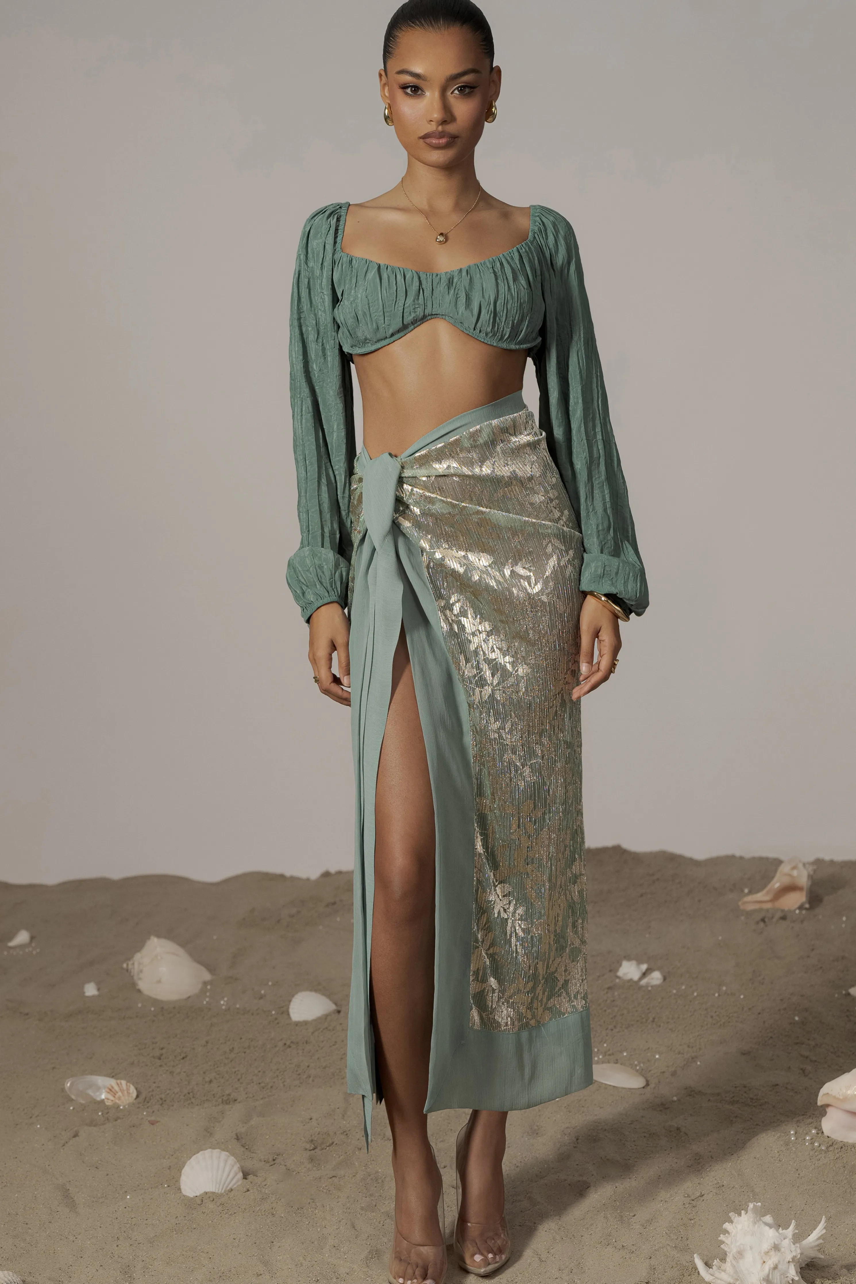 Sage Positano Printed Sarong Skirt