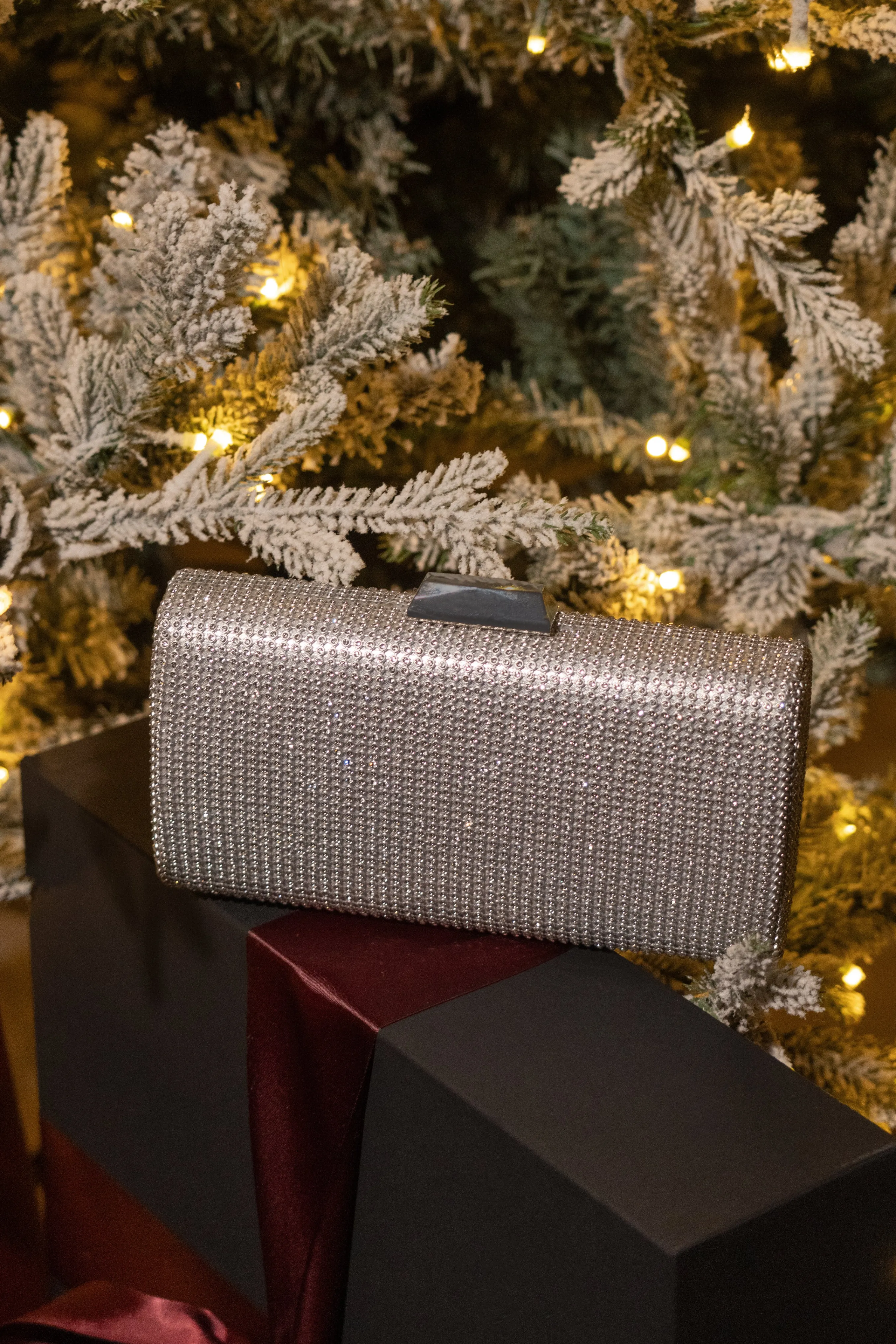 Silver Diamante Clutch Bag