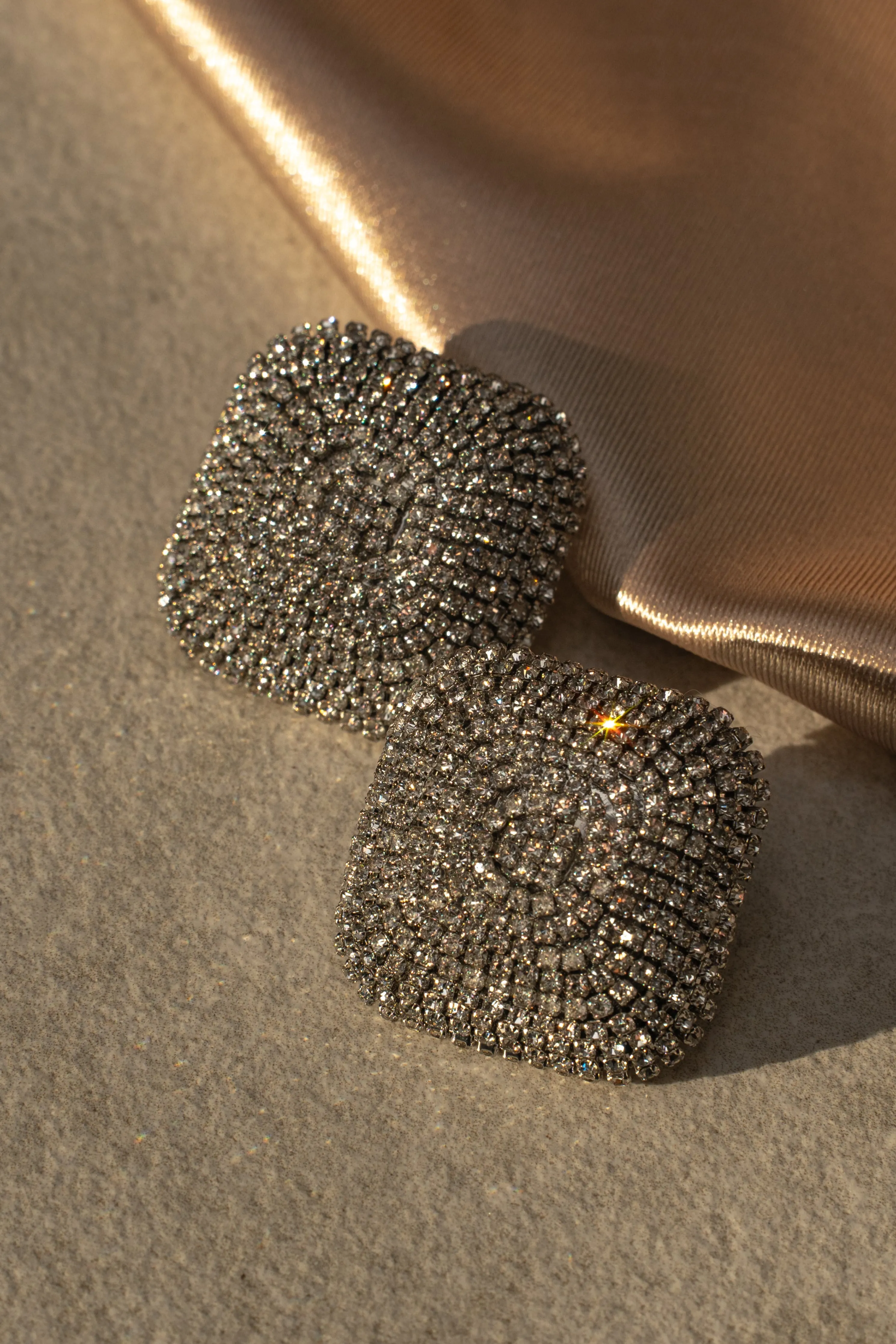 Silver Pave Square Earrings