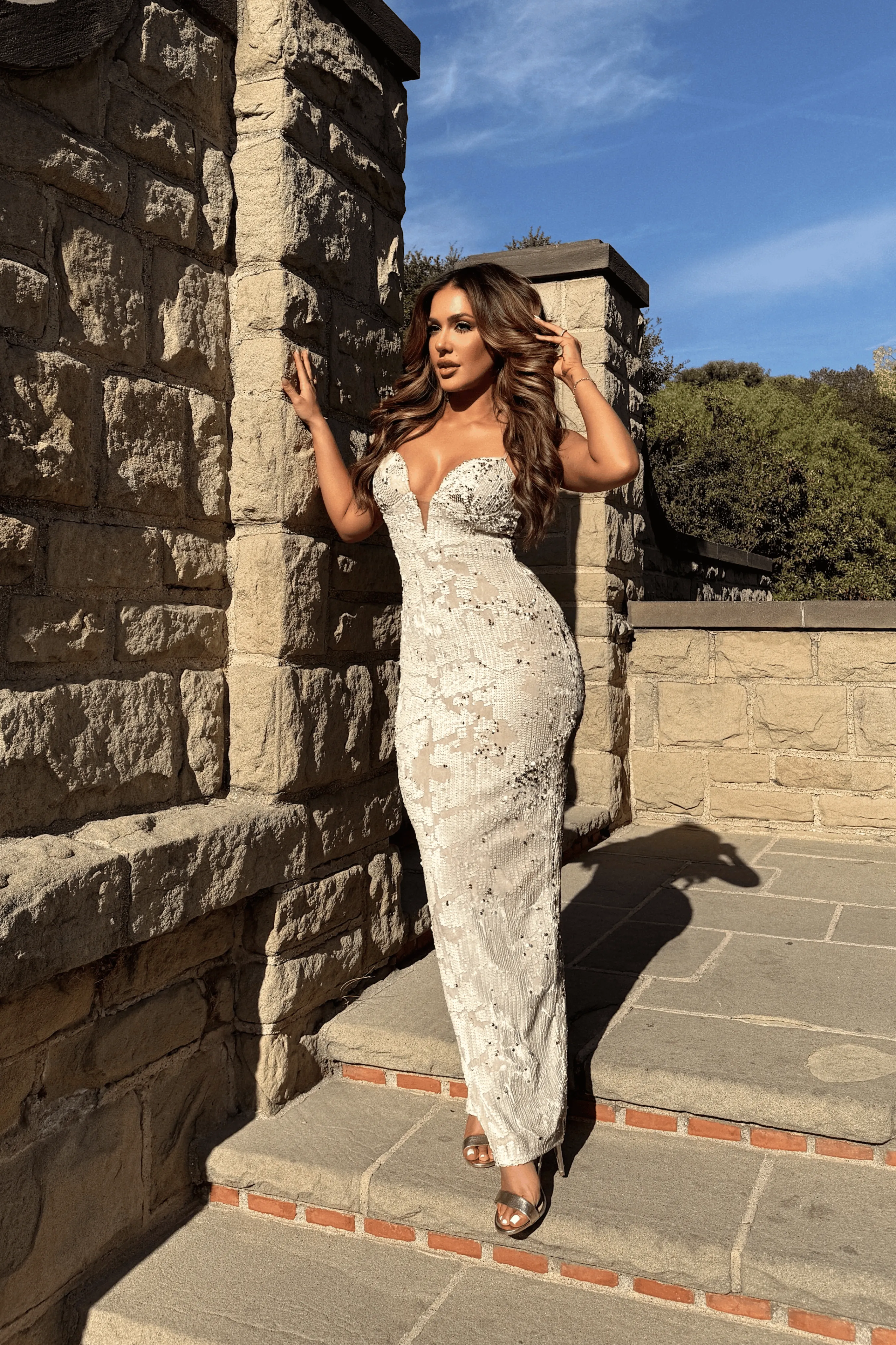 Stone Gilded Sequin Maxi Dress