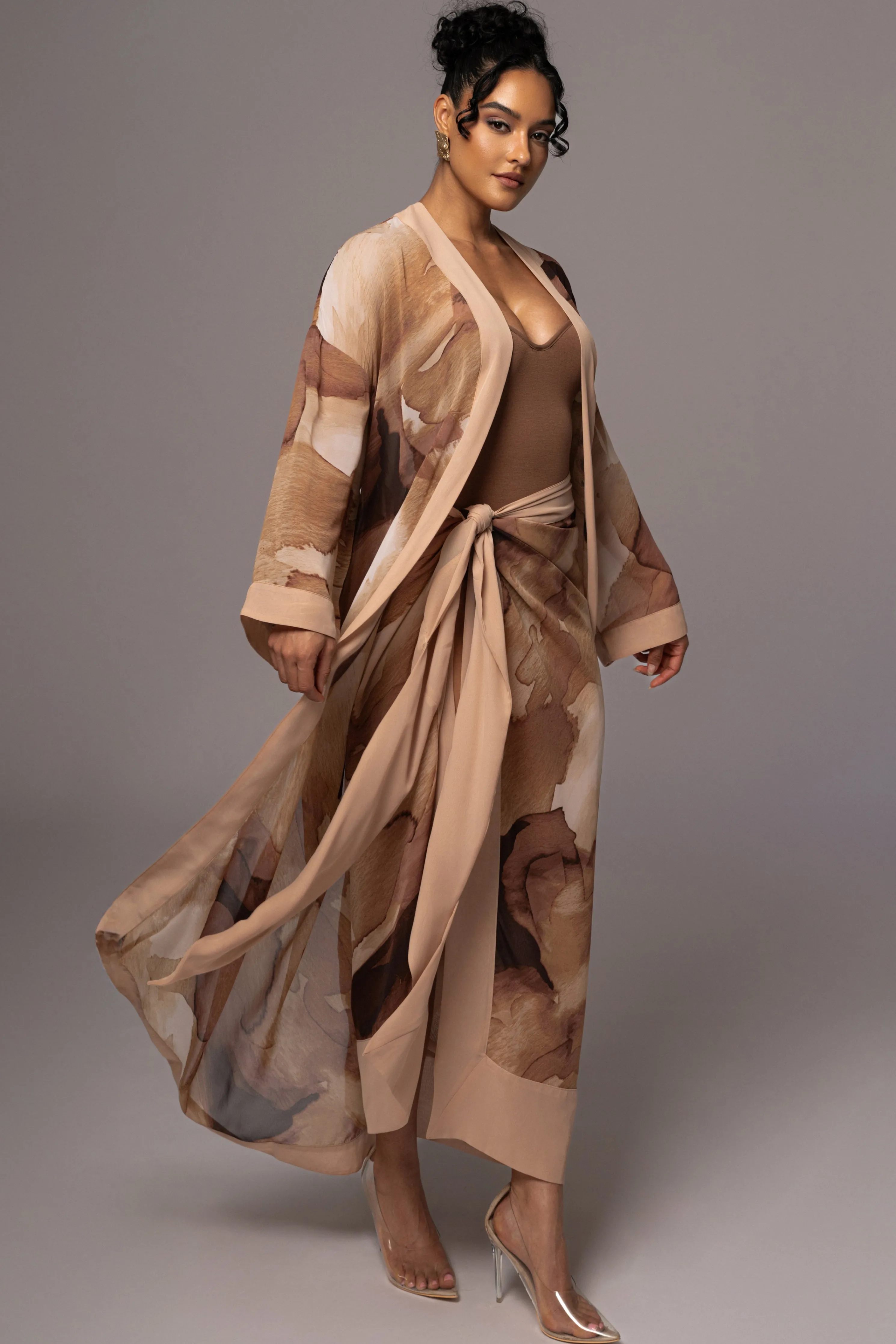 Tan Abstract Alissa Printed Duster