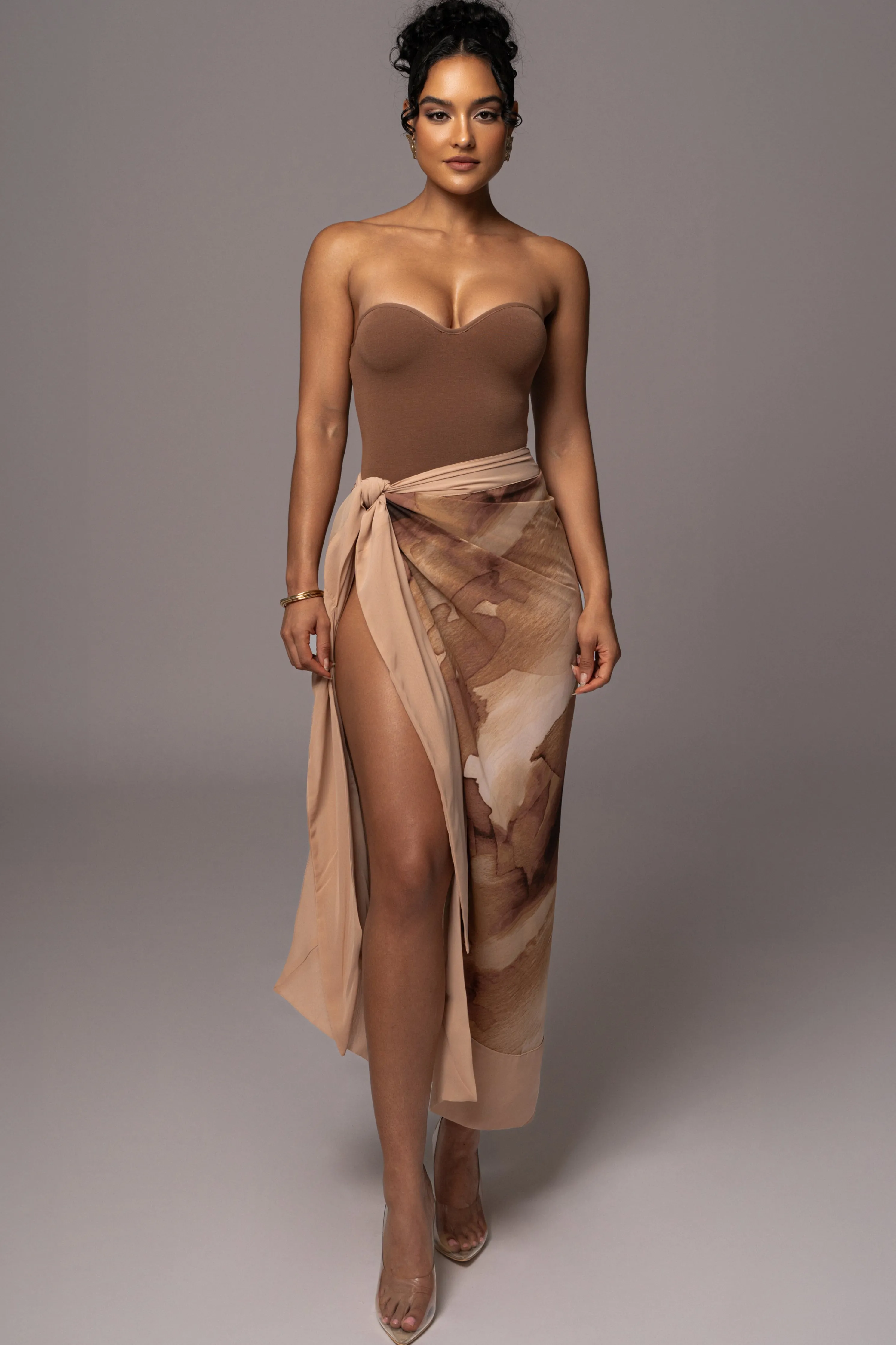 Tan Abstract Marine Print Sarong