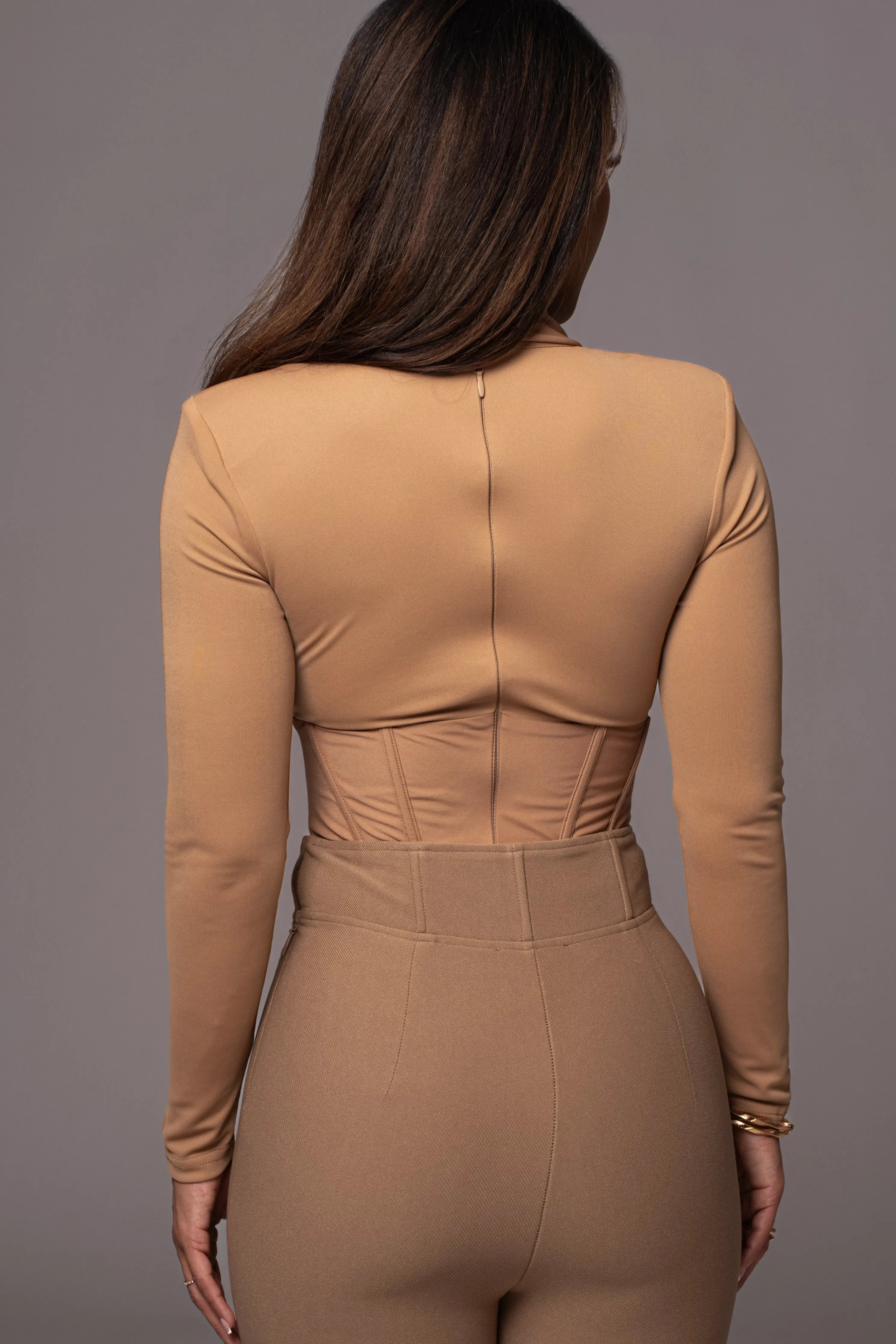 Tan Drape Corset Bodysuit