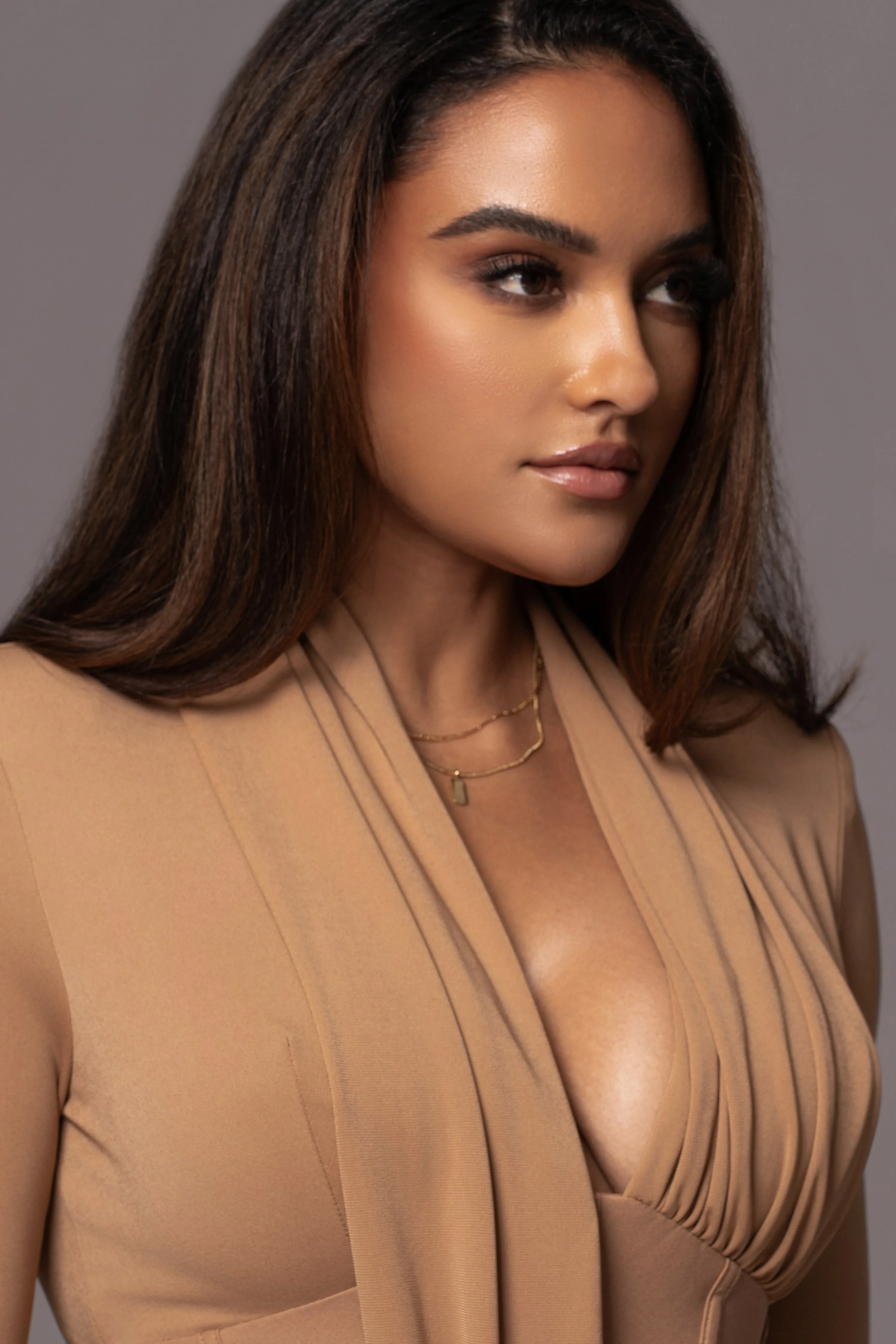 Tan Drape Corset Bodysuit