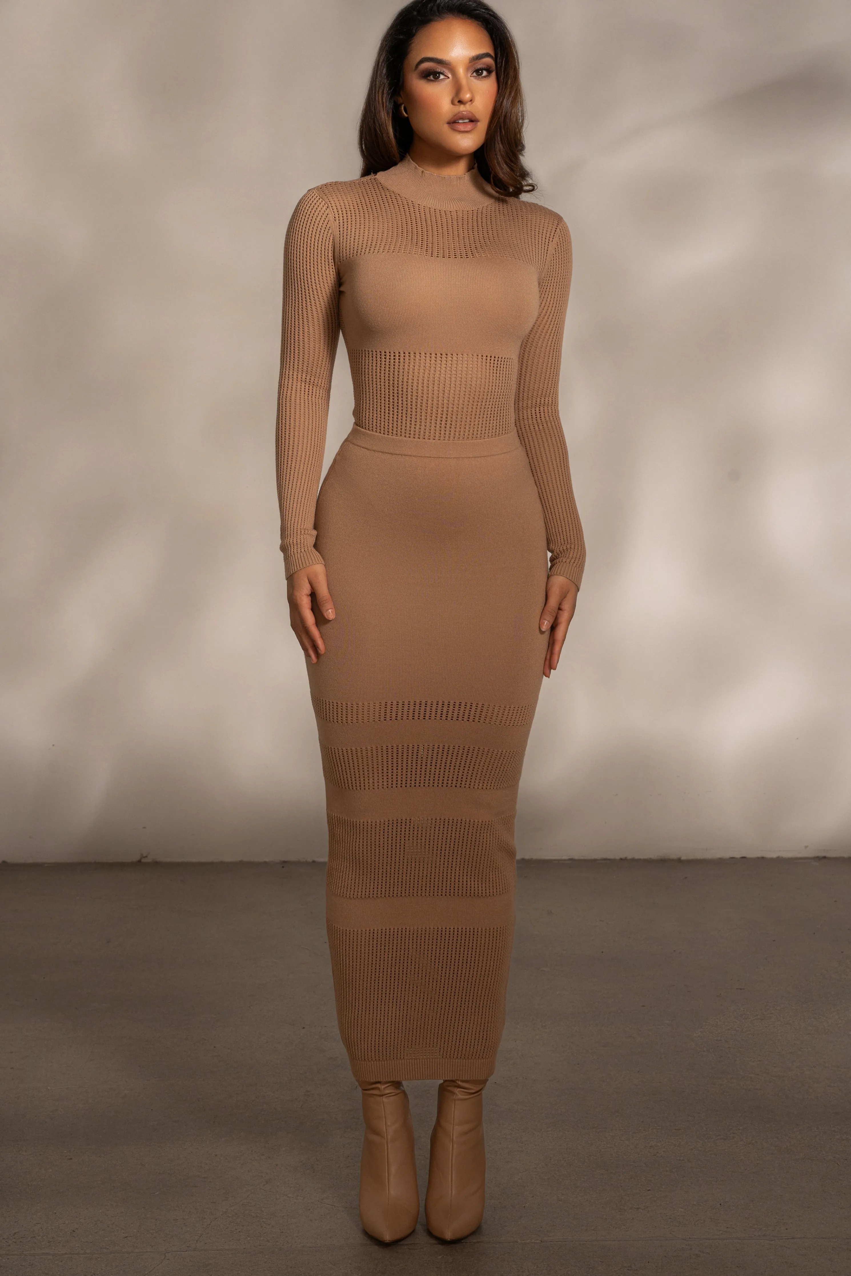 Tan Lina Knit Maxi Skirt