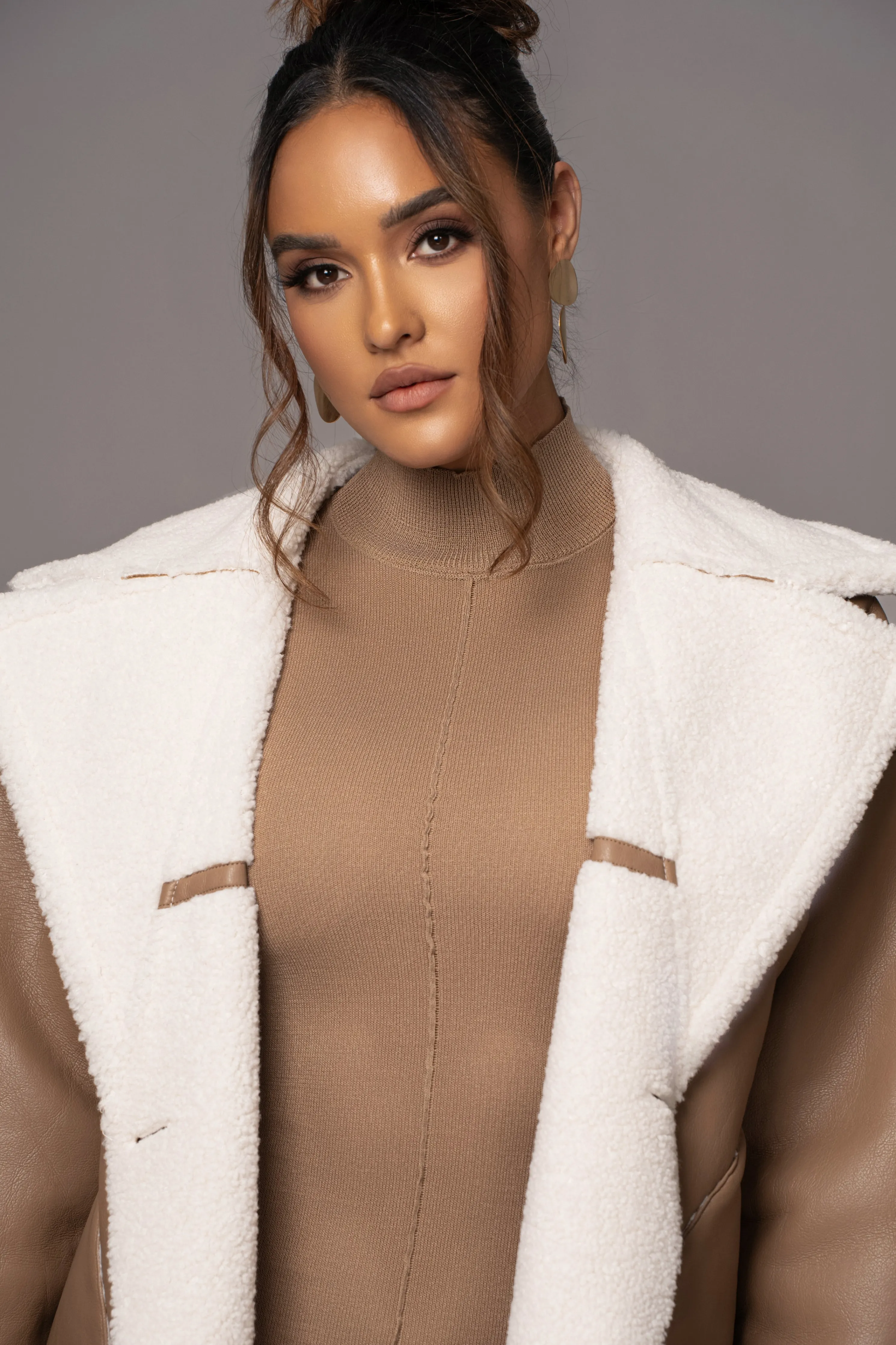 Tan Never Settle Reversible Teddy Jacket