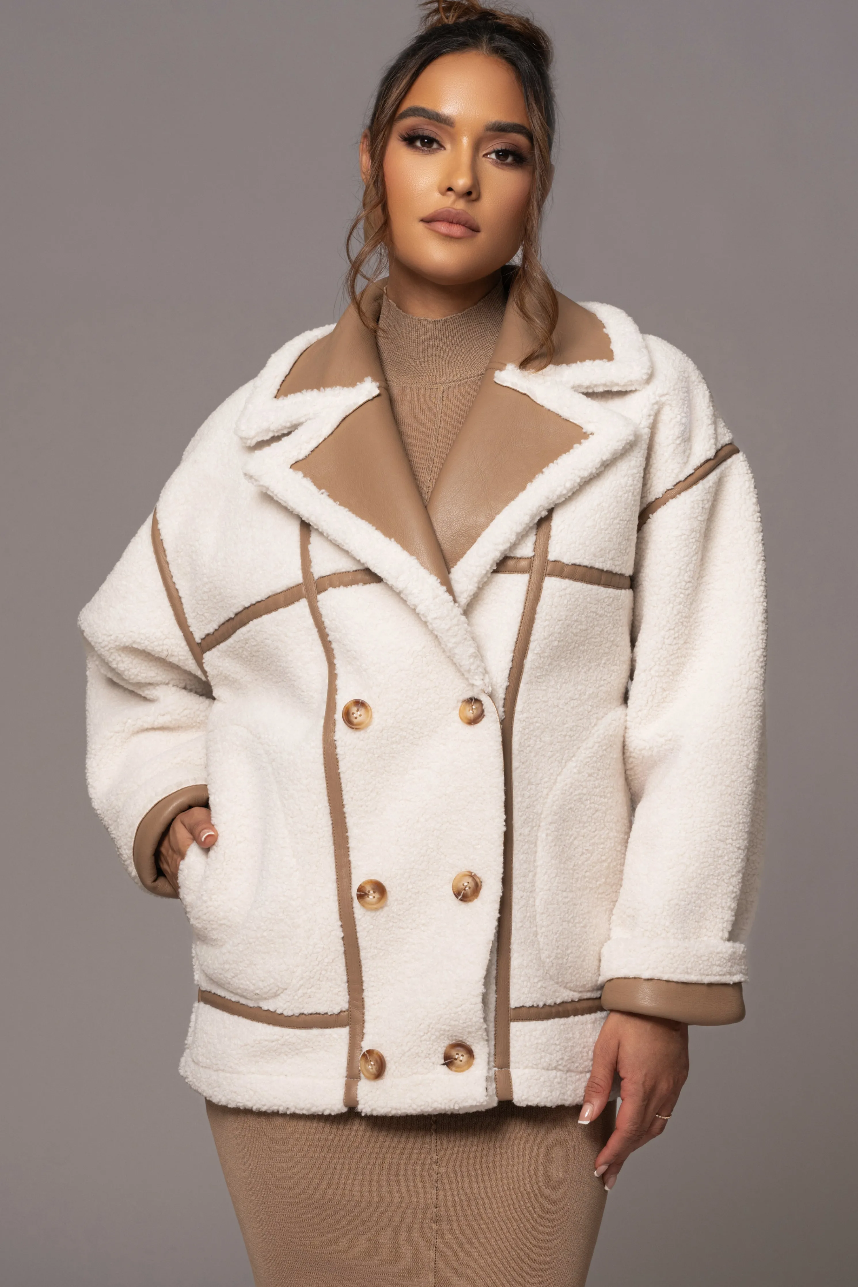 Tan Never Settle Reversible Teddy Jacket