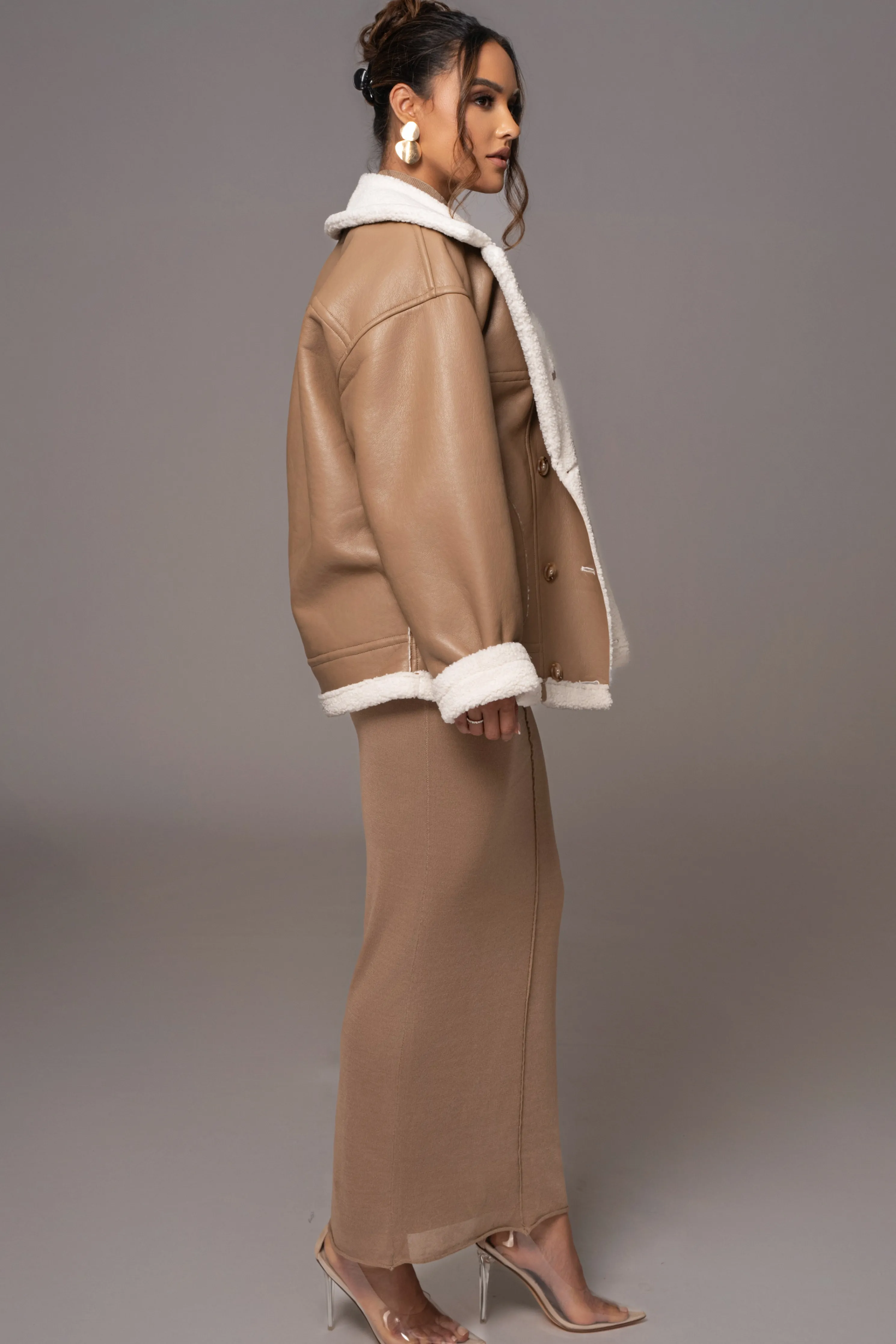 Tan Never Settle Reversible Teddy Jacket