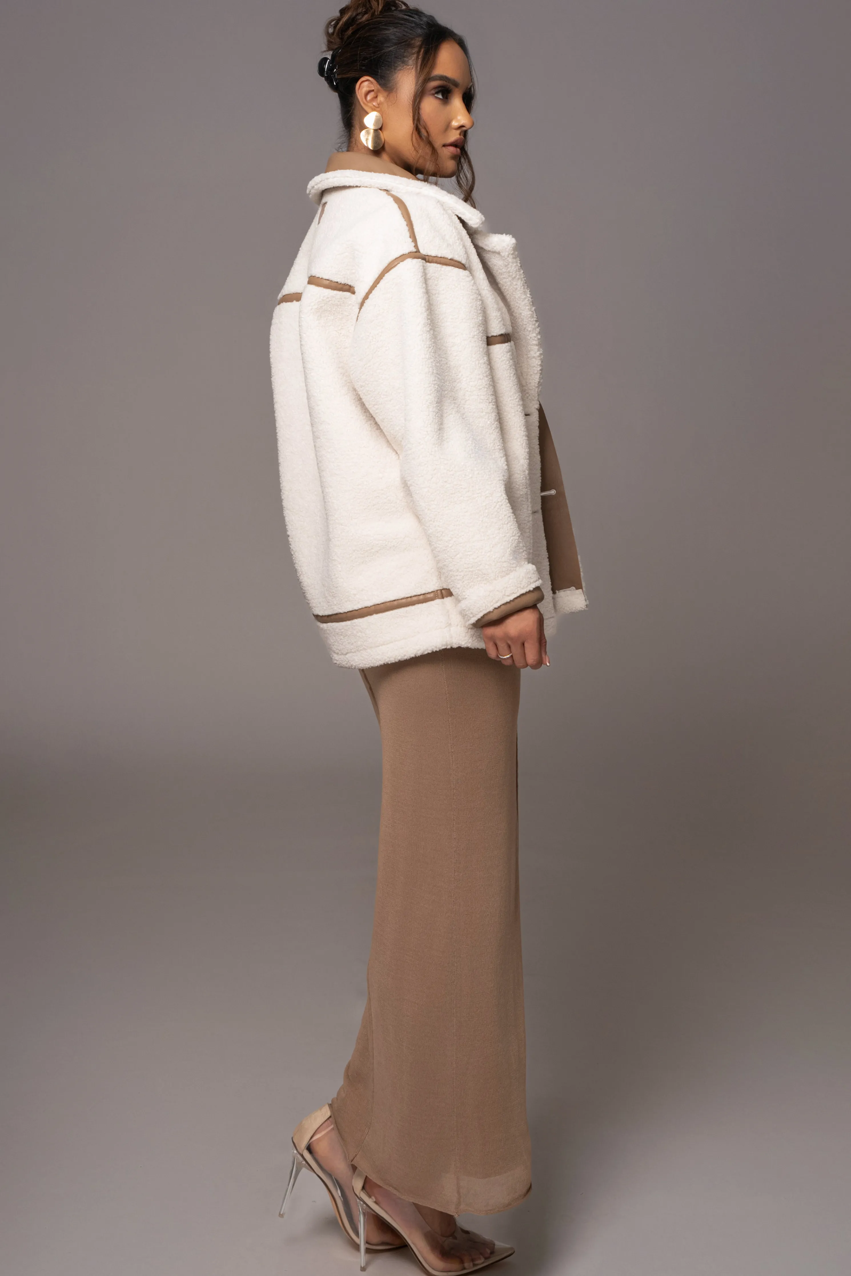 Tan Never Settle Reversible Teddy Jacket