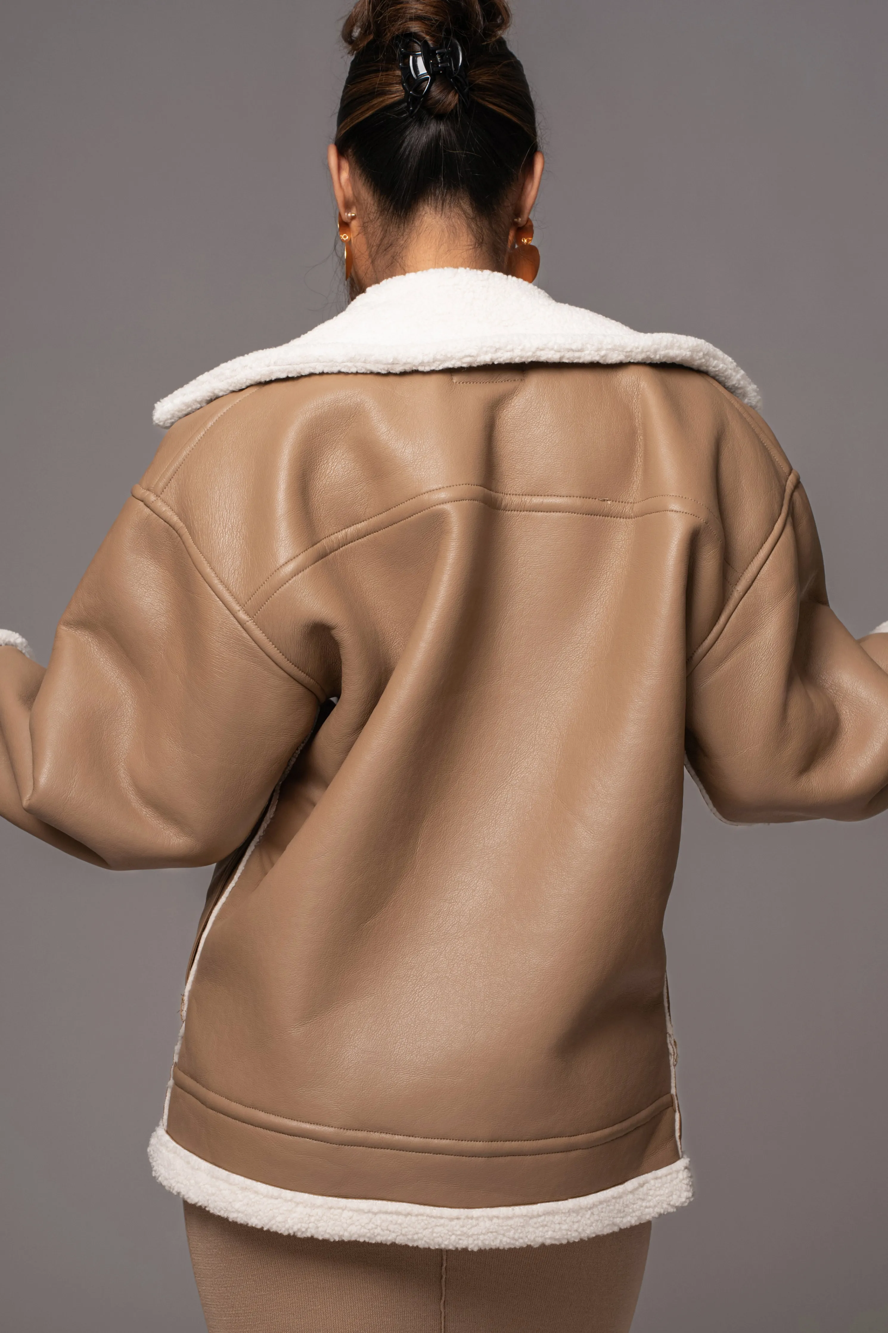 Tan Never Settle Reversible Teddy Jacket