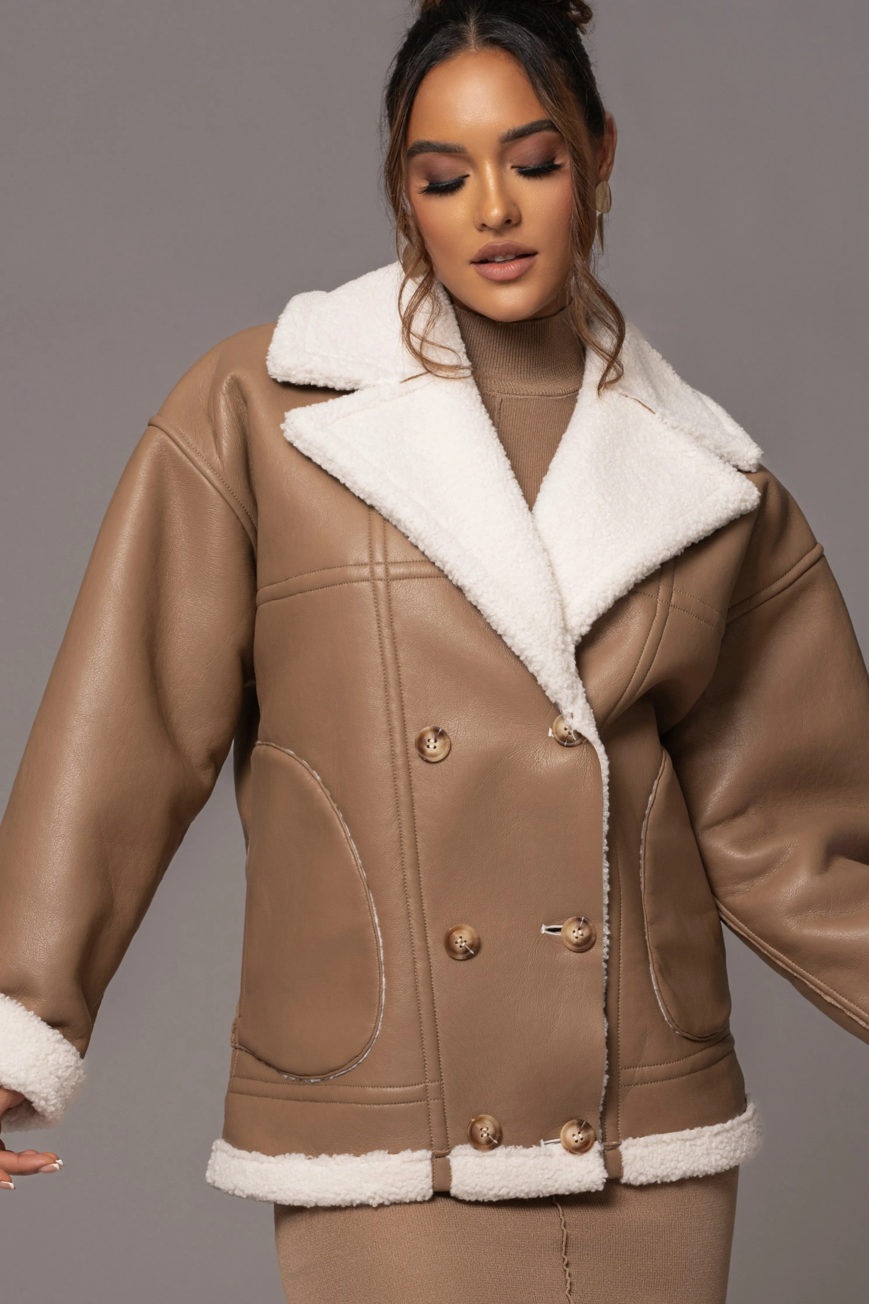 Tan Never Settle Reversible Teddy Jacket