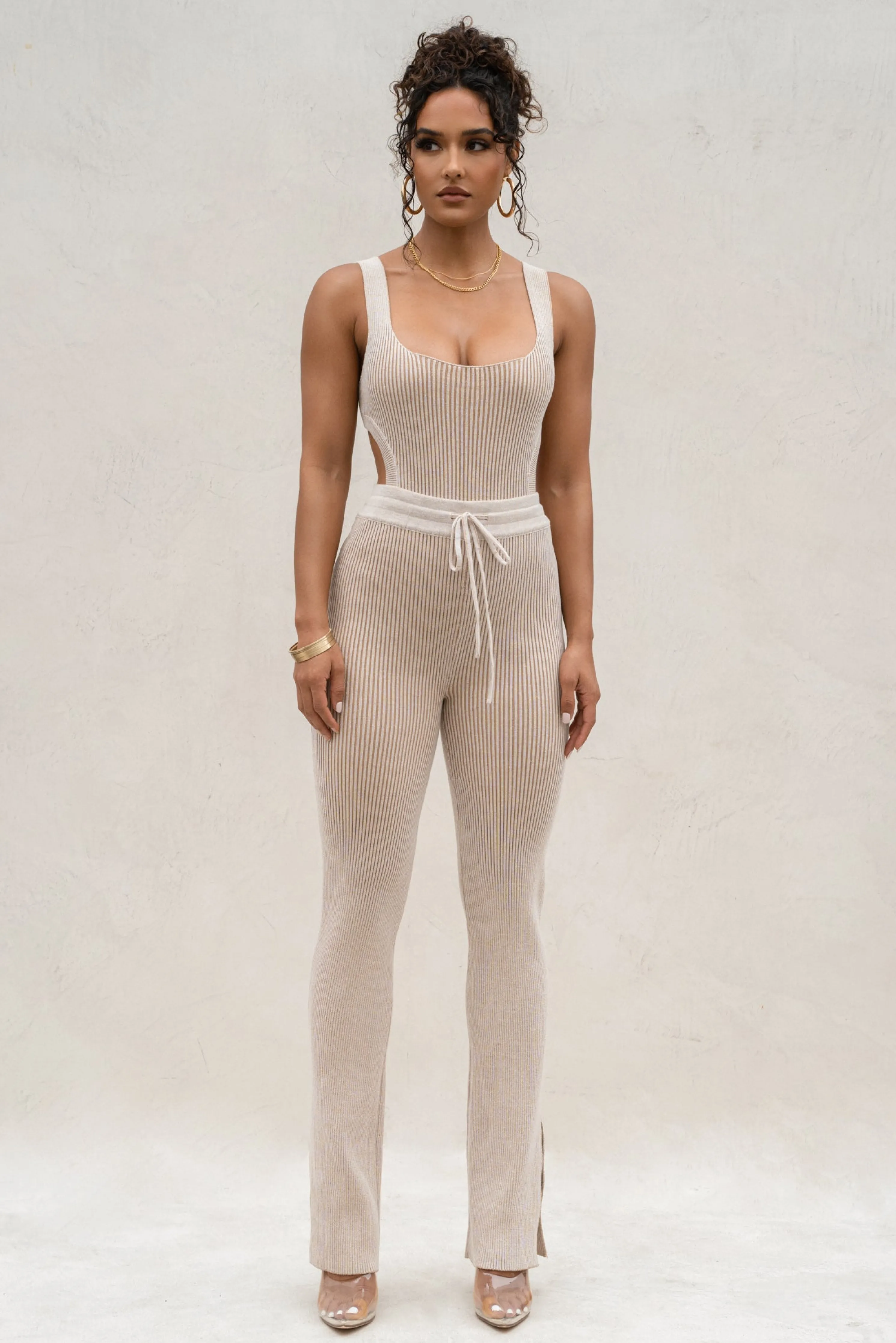 Taupe/White Faya Ribbed Pants