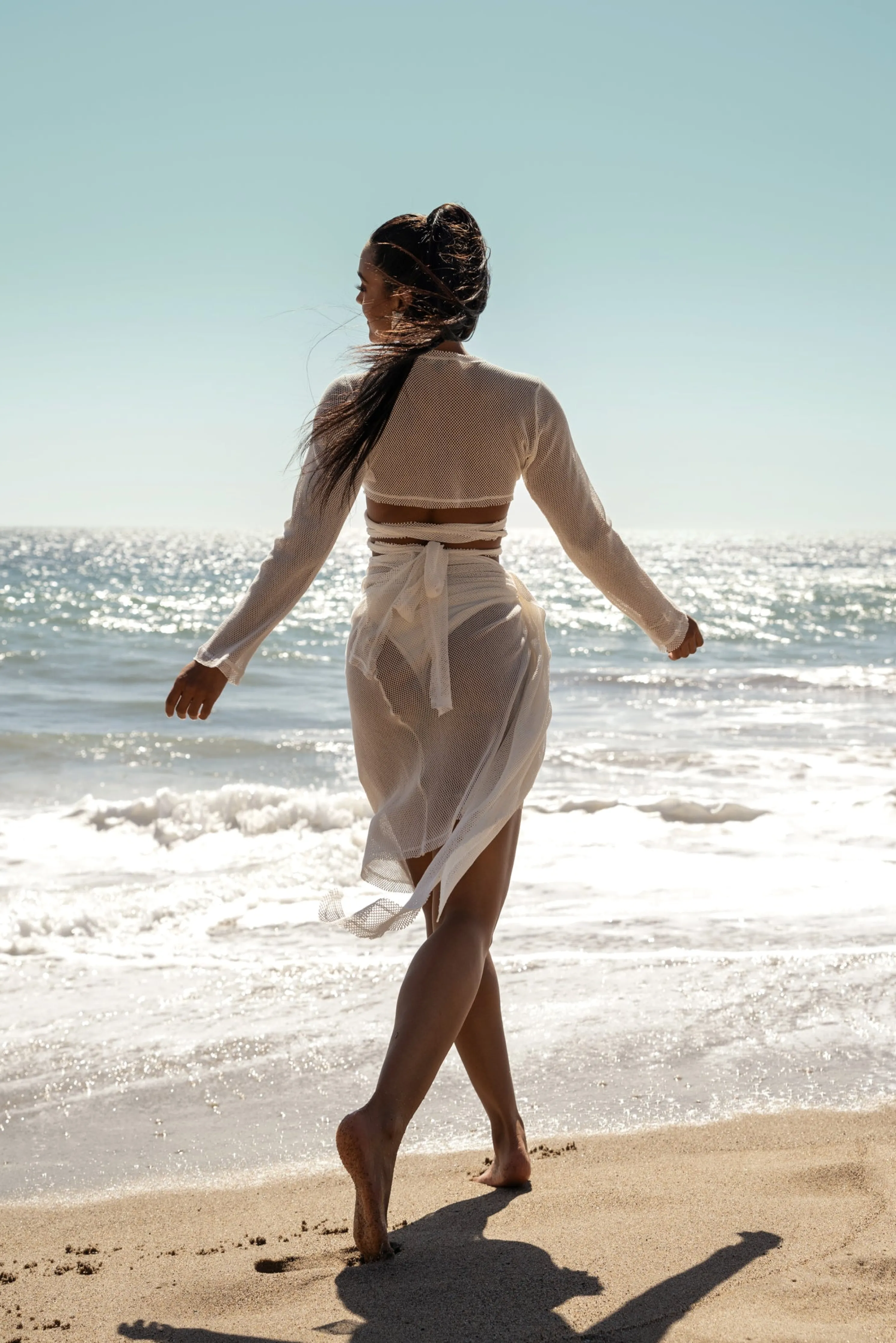 White Palm City Netted Wrap Top