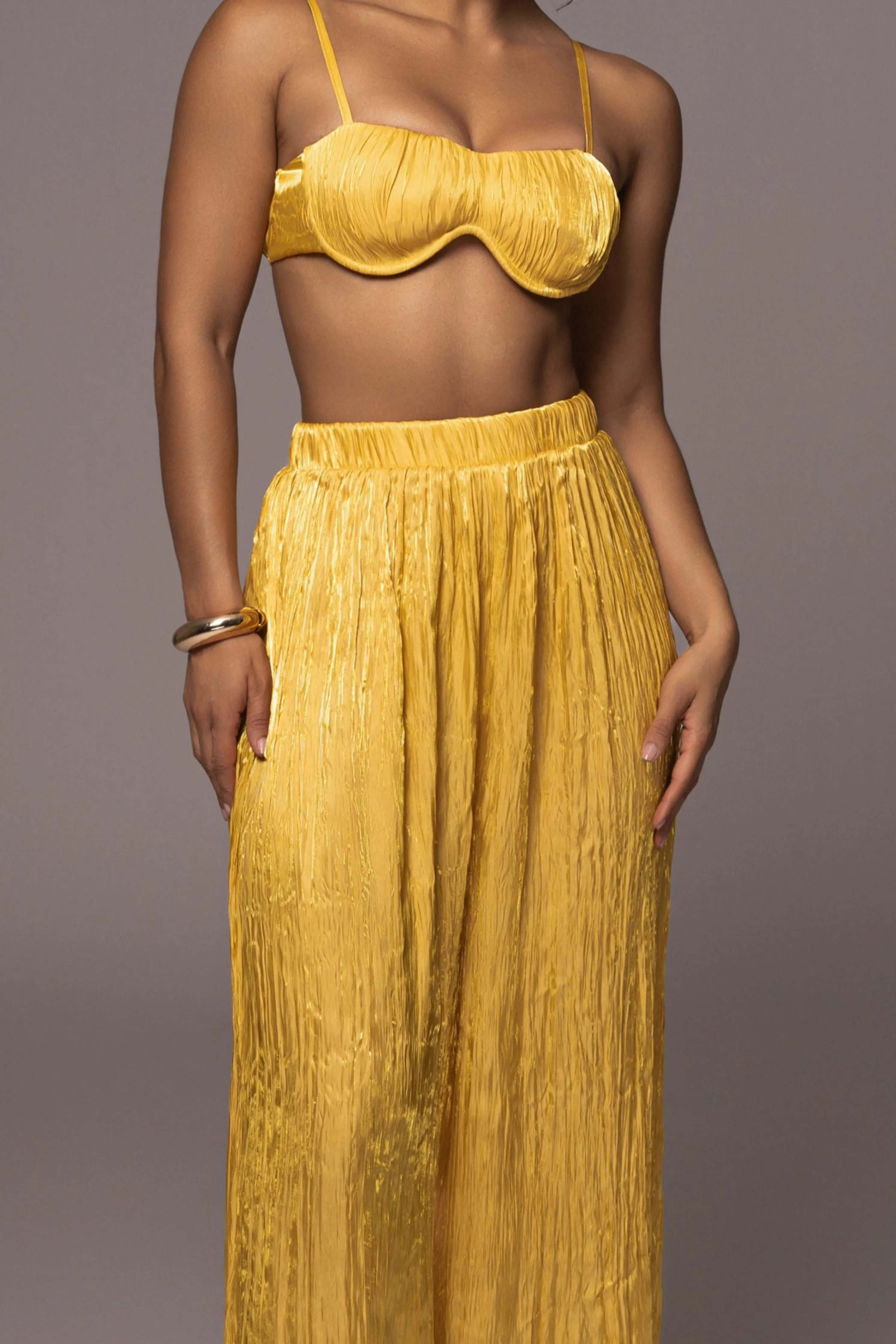 Yellow Lets Get Away Satin Pant Set