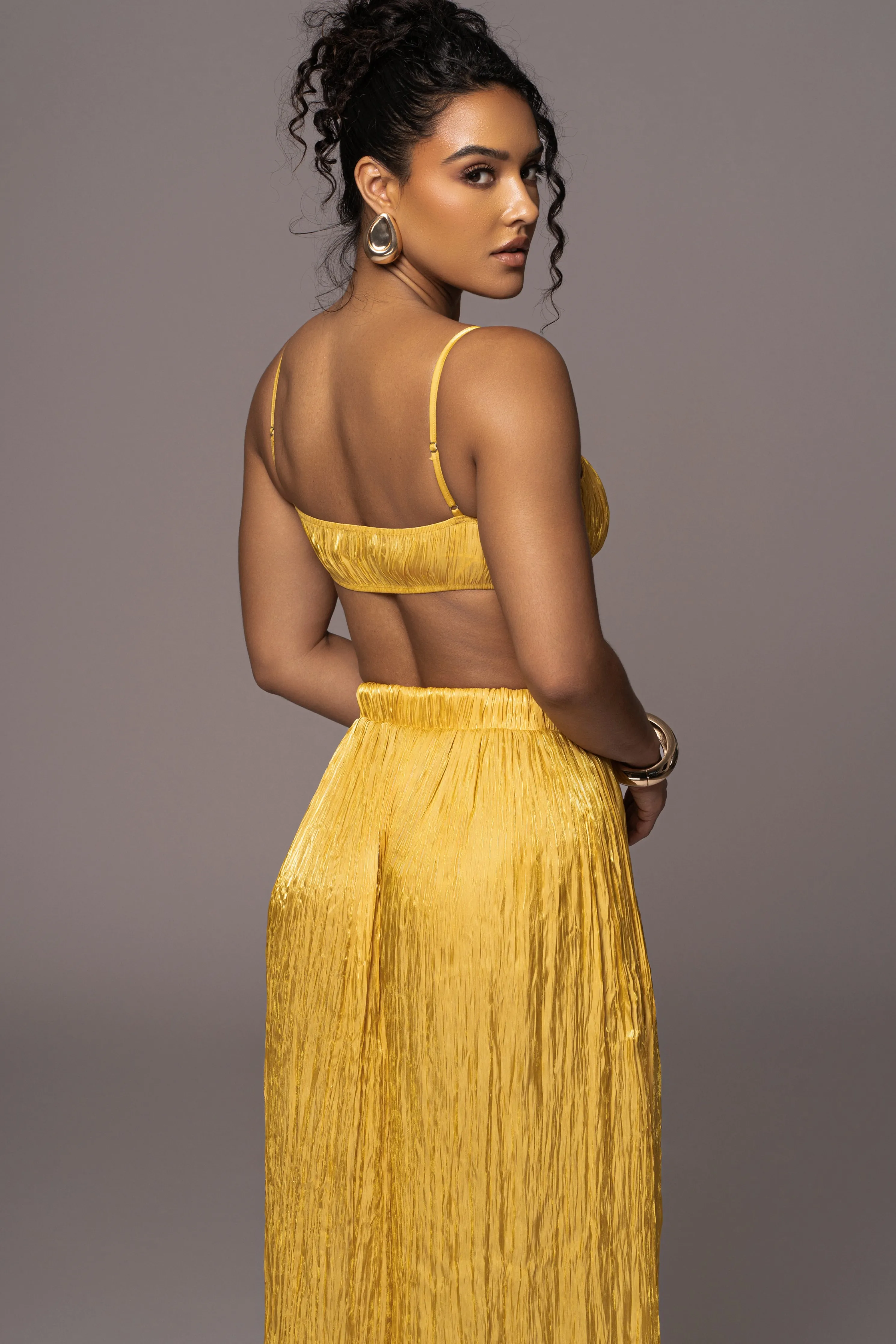 Yellow Lets Get Away Satin Pant Set