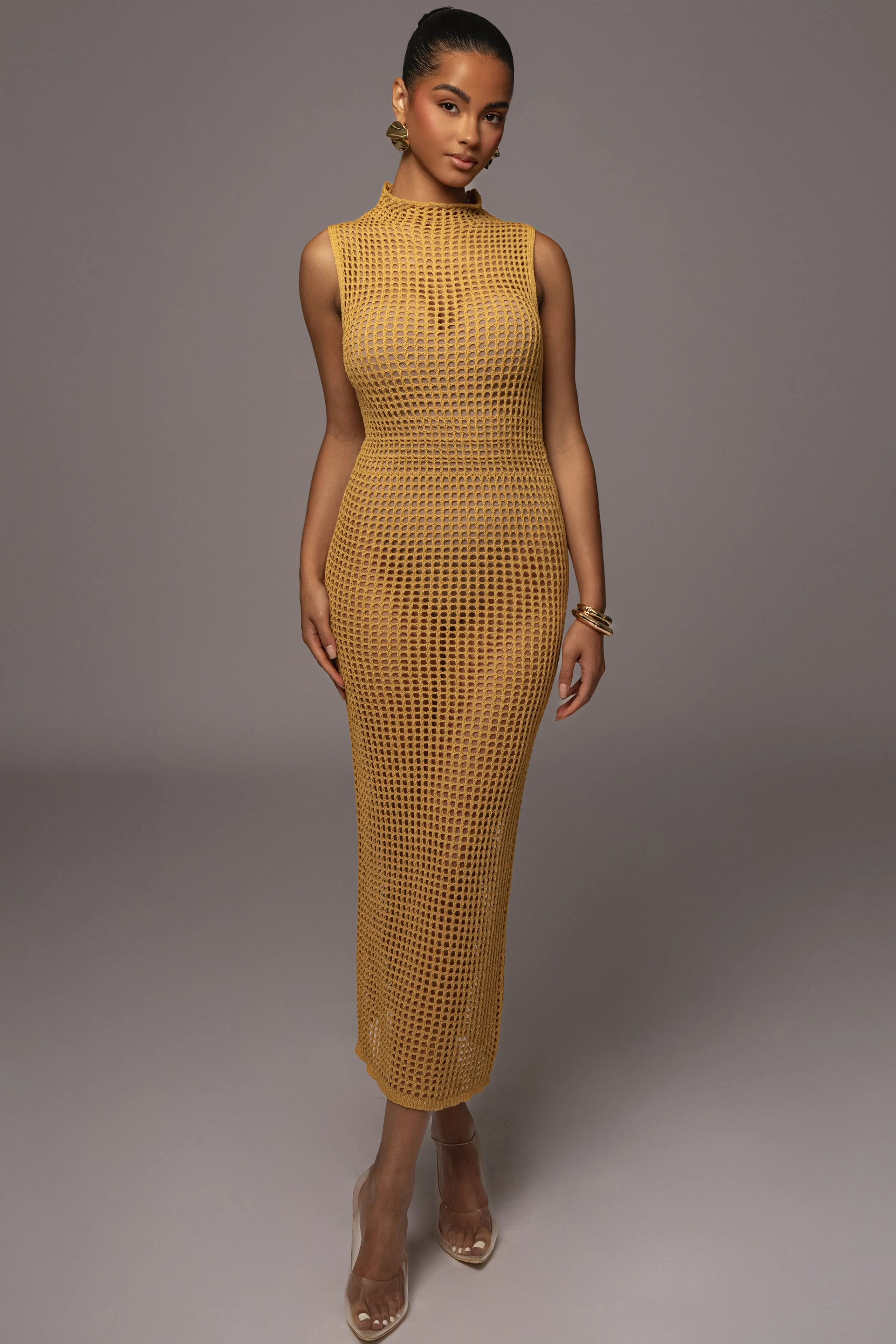 Yellow Pacific Tides Crochet Maxi Dress
